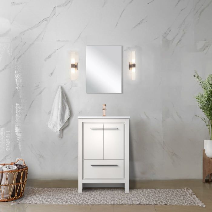 White Bath Vanity 24 in. W x 20 in. D, Cultured Marble Top, Rose Gold Faucet Set and 18 in. Mirror