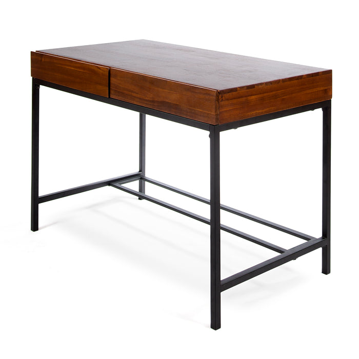 Industrial Style Storage Desk with Acacia Wood Top and Metal Legs in Oak Finish