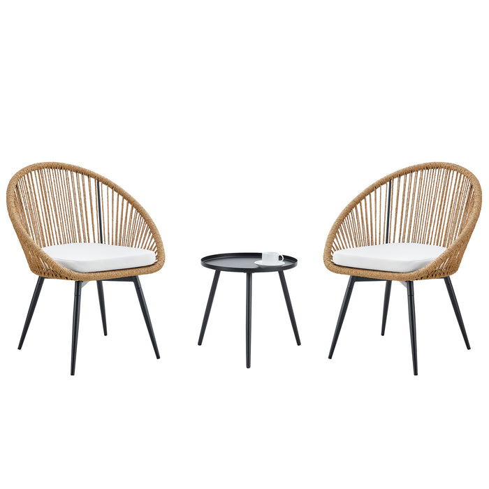 Modern 3-Piece Set: 17.7' Anti-Spill Round Coffee Table + 2 Rattan Swivel Chairs, Outdoor Patio Furniture for Tea Time.Suitable for Various Outdoor Venues.3-piece Set Packaged As A Single Package.