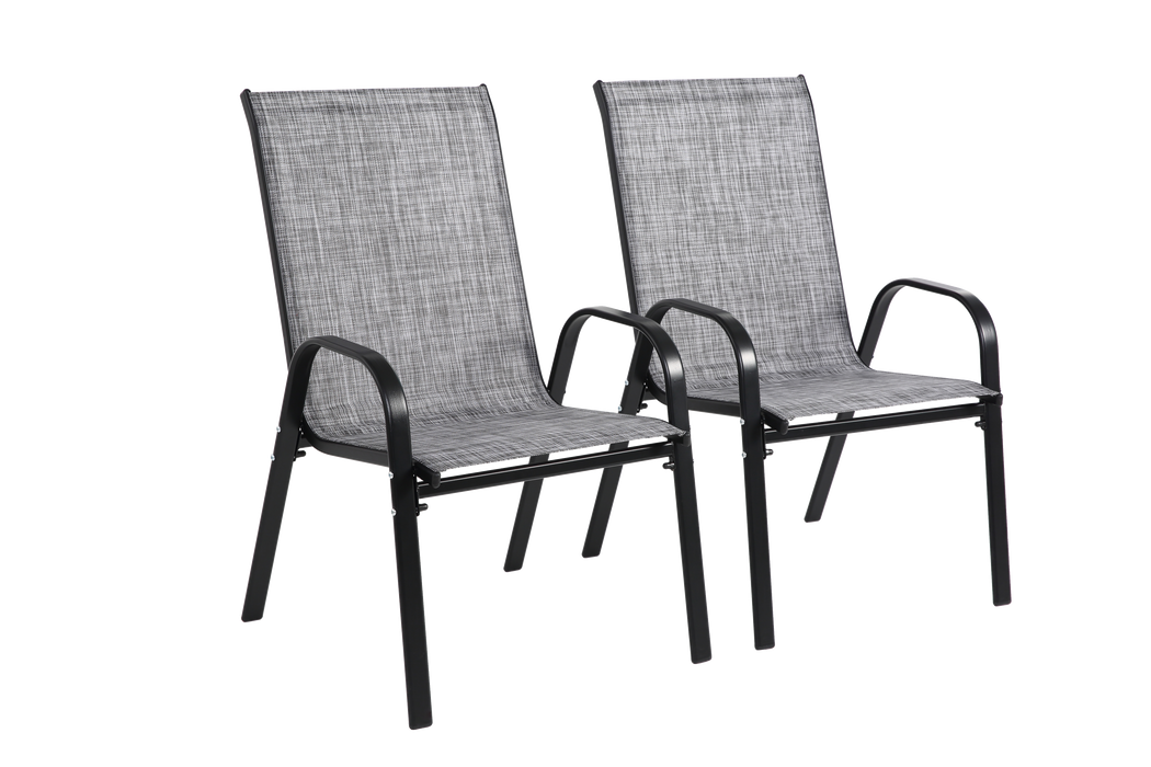 2 Piece Patio Chairs, Outdoor Camping Chairs with Breathable Textilene Fabric, Set of 2 Garden Chairs with Armrest High Backrest for Garden Patio Pool Beach Yard Space Saving ( Grey)