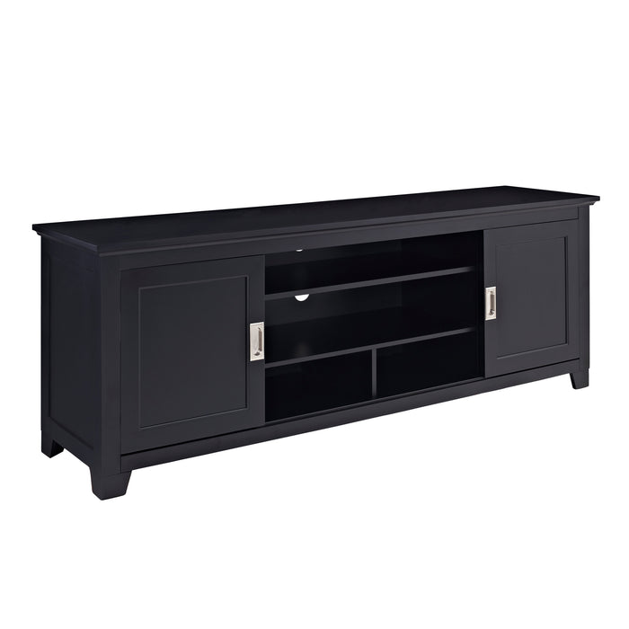 Transitional 2-Door 70 TV Stand for 80 TVs with Center Shelves - Black
