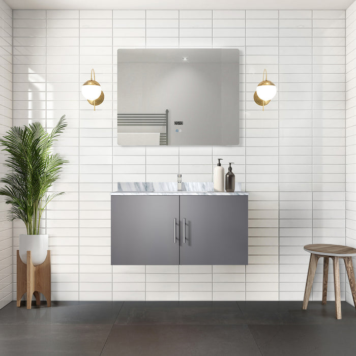 Dark Grey Bath Vanity 36 in. W x 22 in. D, Carrara Marble Top, and 36 in. LED Mirror
