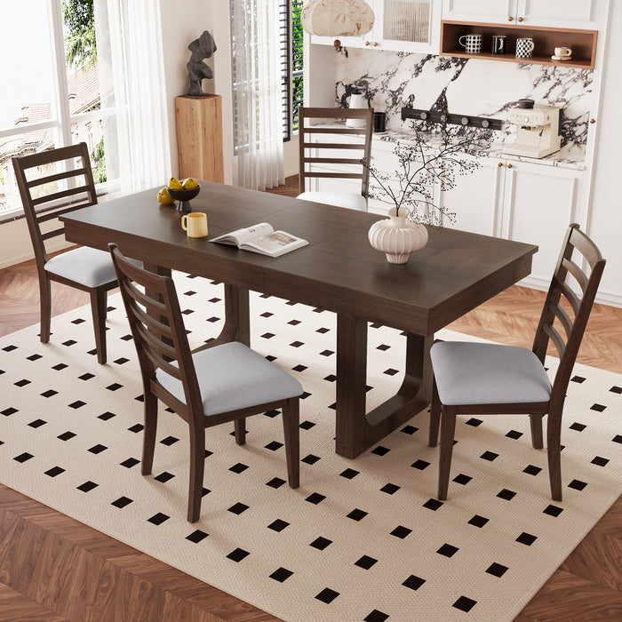 5 Piece Extendable Dining Table Set, Farmhouse Extendable Table with 18' Move Leaf, 78' Rustic Wooden Kitchen Table and 4 piece Upholstered Chairs, Expanding Dining Room Table Set for Dining Room