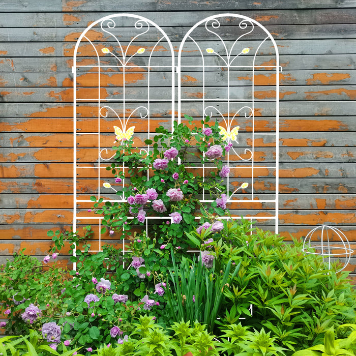 4 Pack Metal Garden Trellis 86.7' x 19.7' Rustproof Trellis for Climbing Plants Outdoor Flower Support Cream White