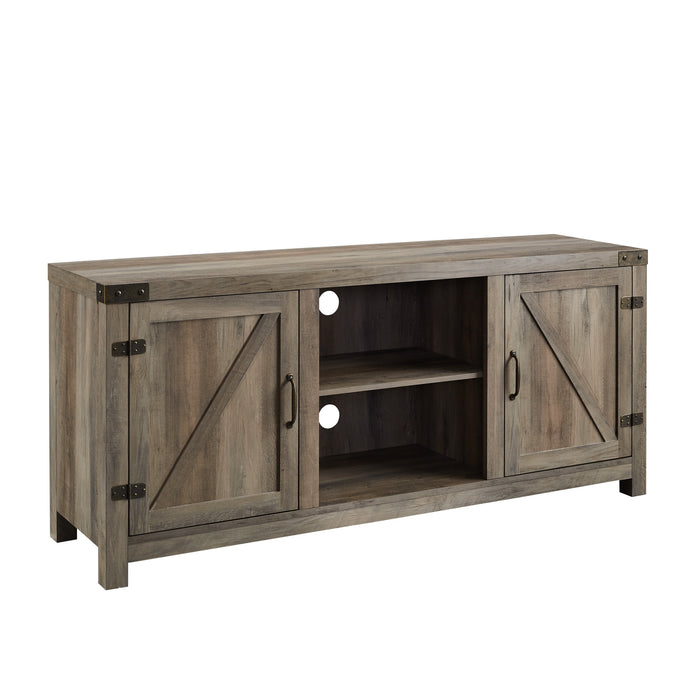 Farmhouse Barn Door TV Stand for TVs up to 65' - Grey Wash