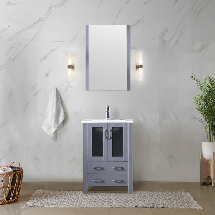 Dark Grey Bath Vanity 24 in. W x 18.25 in. D, White Ceramic Top, and 22 in. Mirror