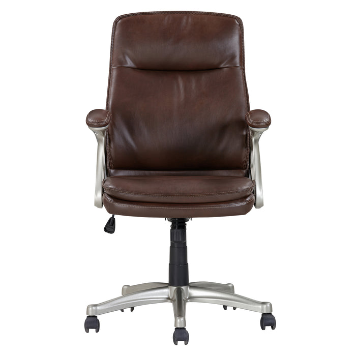 Ergonomic Faux Leather Office Executive Chair, Mid Back Swivel Armchair, Brown