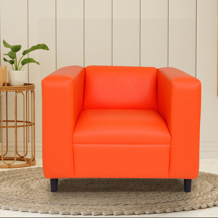 Orange Faux Leather Sofa Chair, Modern Sofa Chair for Living Room, Bedroom and Apartment with Solid Wood Frame