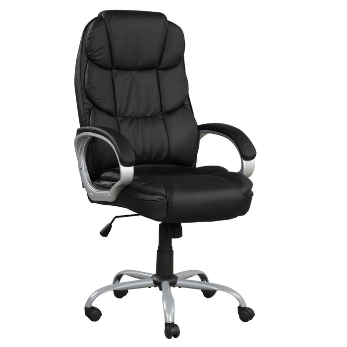 Faux Leather Height Adjustable Swivel Computer Office Chair in Black/Chrome with Padded Arms
