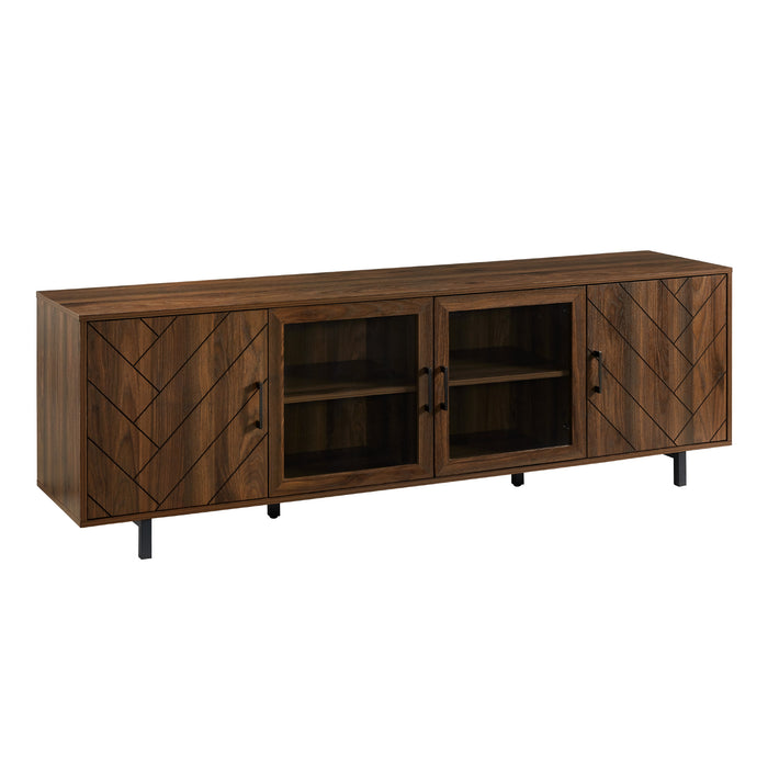 Modern Scandinavian 4-Door Herringbone 70' TV Stand for TVs up to 80' - Dark Walnut