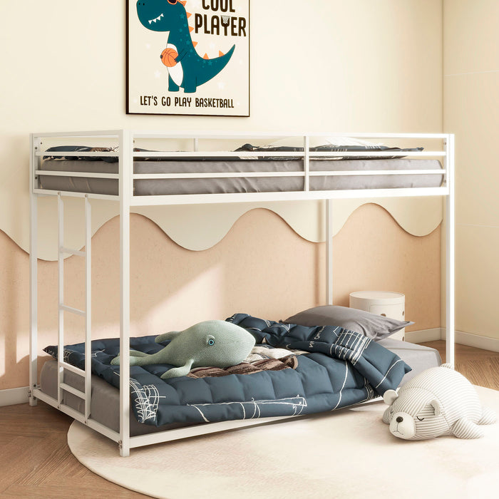 Same as B083P160613 Adam Sturdy Twin over Twin Bunk Bed Metal White for Kids and Adult, Low Profile and Easy Climbing with Stable Ladder