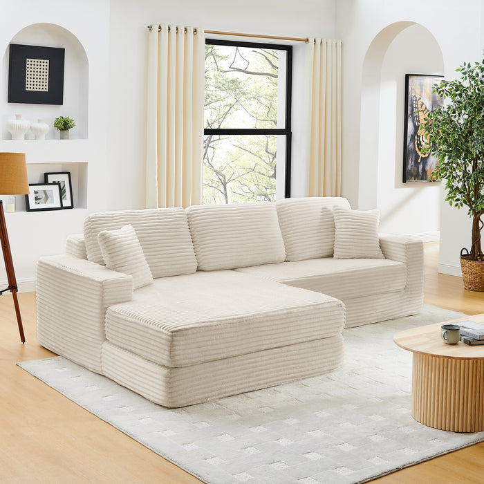 Left sofa seat,L shape Modular Sectional Sofa, Compressed Sectional Sofa Modern Minimalist Style Corduroy Couch,Unfold into a bed, Bedroom, Comfy Compressed Sofa Couch Space-Efficient Design-Beige