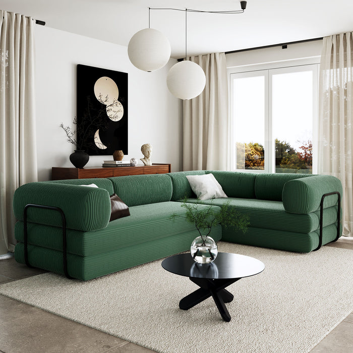 U_Style L-Shaped Modular Sofa Bed in Corduroy Fabric, Ideal for Living Rooms and Apartments