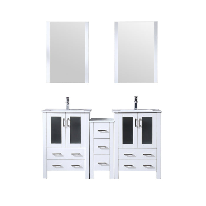 White Double Bath Vanity 60 in. W x 18.25 in. D, with Side Cabinet, Faucet Set, White Ceramic Top, and 22 in. Mirrors