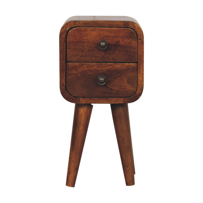 Solid Wood Extra Mini Curved Chestnut Nightstand