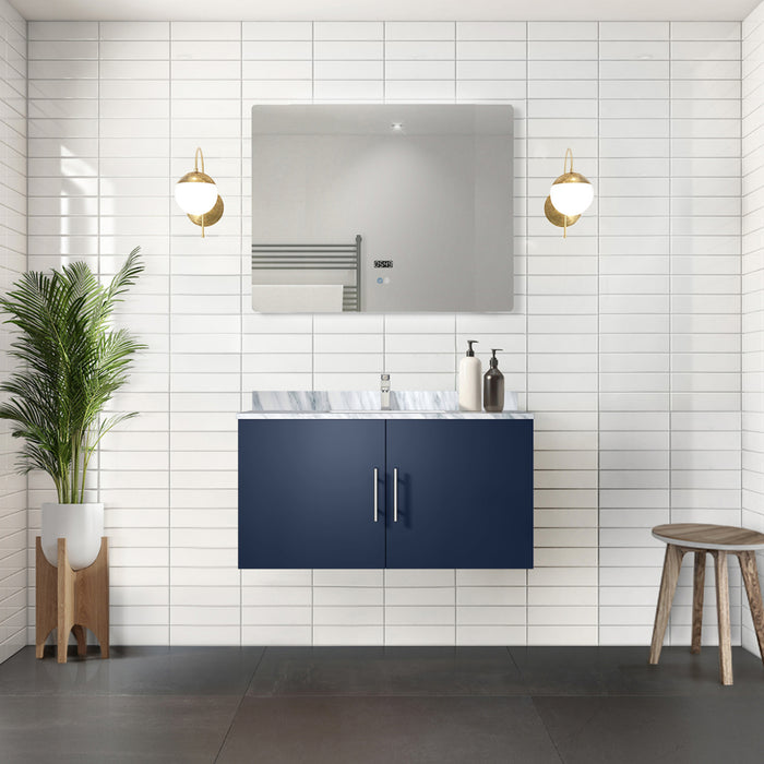 Navy Blue Bath Vanity 36 in. W x 22 in. D, Carrara Marble Top, and 36 in. LED Mirror