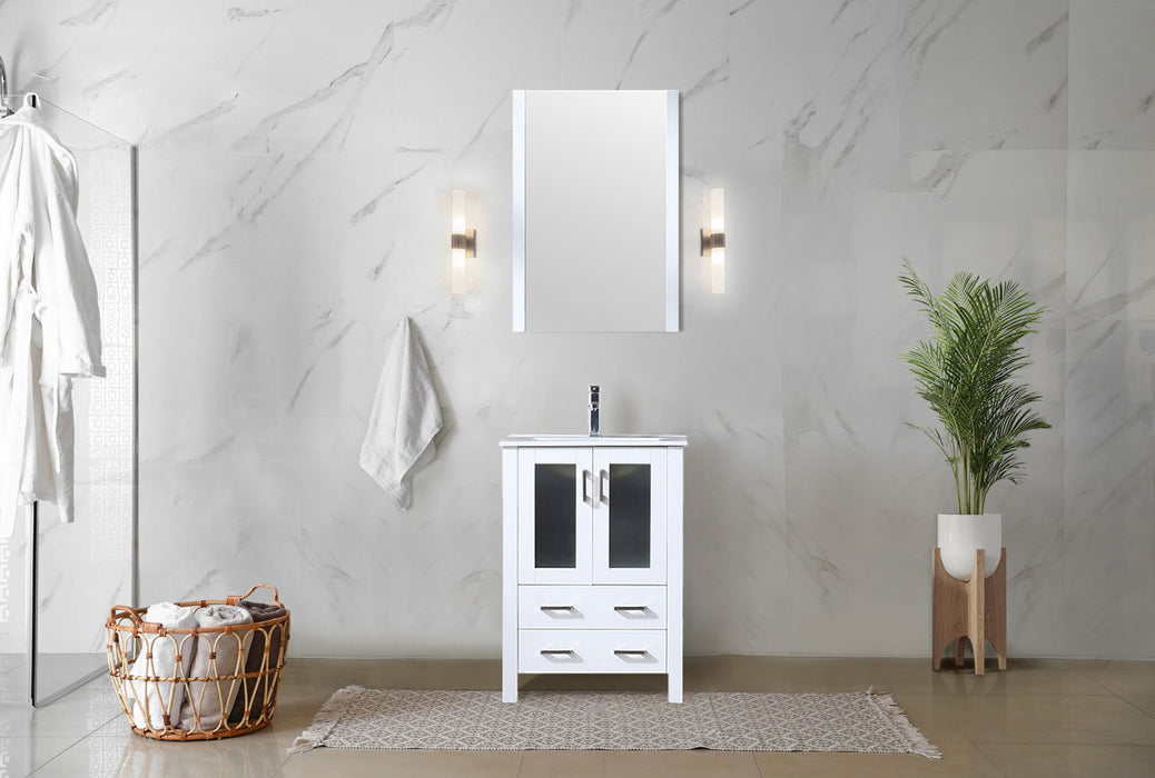 White Bath Vanity 24 in. W x 18.25 in. D, White Ceramic Top, Faucet Set, and 22 in. Mirror