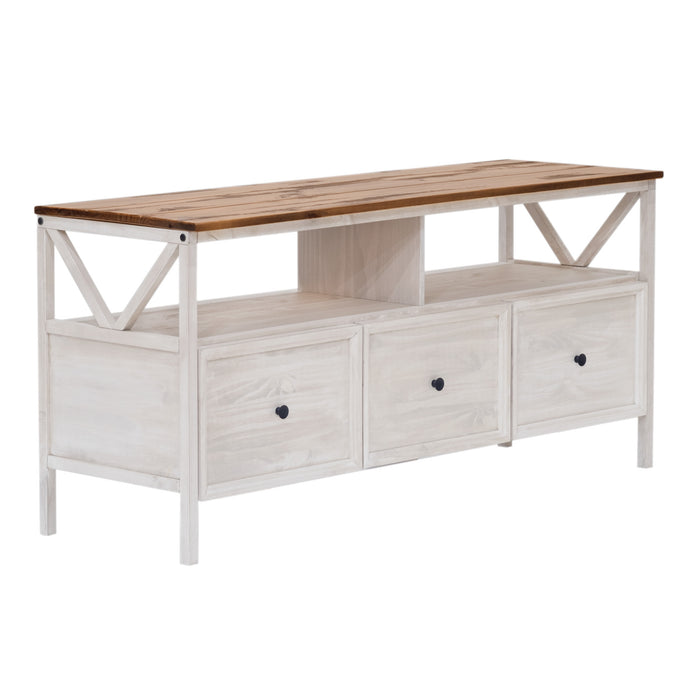 Modern Farmhouse Two-Tone Solid Wood TV Stand for TVs up to 65 - White Wash / Rustic Oak
