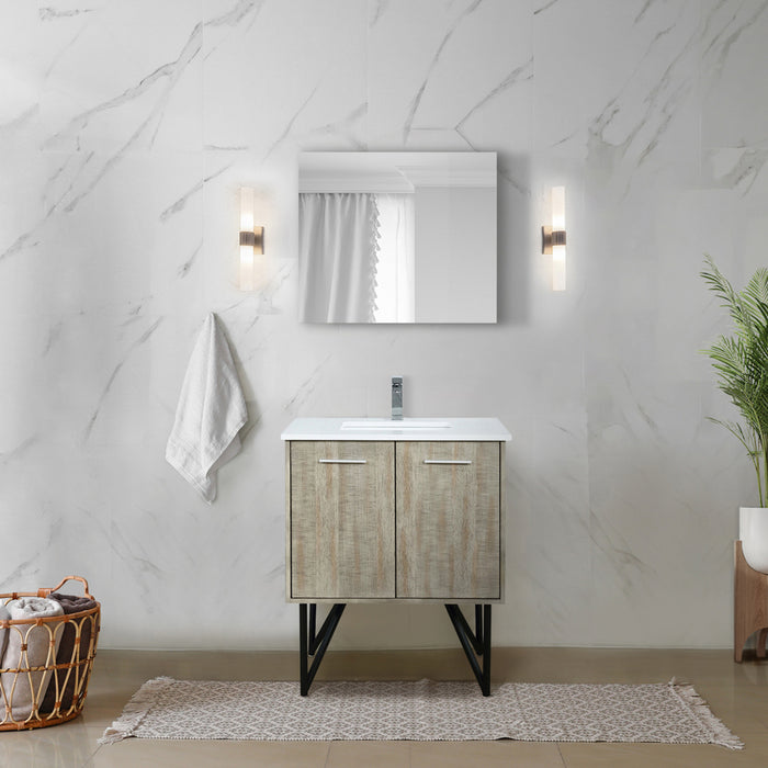 Rustic Acacia Bath Vanity 30 in. W x 20 in. D, Cultured Marble Top, Chrome Faucet Set and 28 in. Mirror