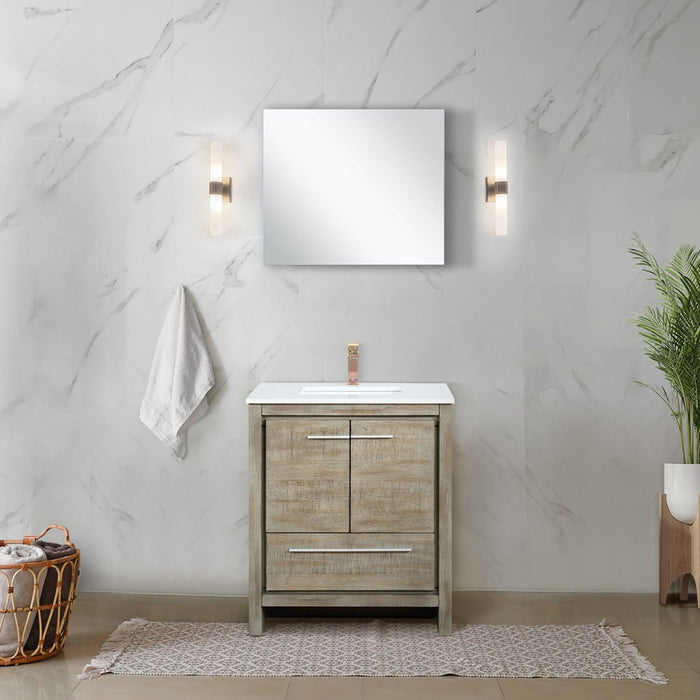Rustic Acacia Bath Vanity 24 in. W x 20 in. D, Cultured Marble Top, Rose Gold Faucet Set and 18 in. Mirror
