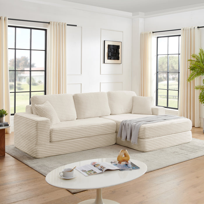 Right sofa seat,  L shape Modular Sectional Sofa, Compressed Sectional Sofa Modern Minimalist Style Corduroy Couch,Unfold into a bed, Bedroom, Comfy Compressed Sofa Couch Space-Efficient Design-Beige