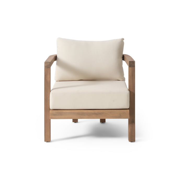 Outdoor Acacia Wood Patio Club Chair, Patio Furniture,Waterproof Thick Cushion Deep Seating for Porch, Garden, Backyard, Balcony, Weight Capacity 400lbs, Brown wash, Beige cushion