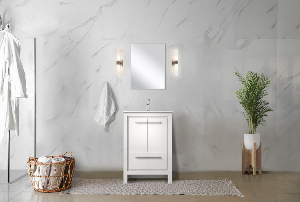 White Bath Vanity 24 in. W x 20 in. D, Cultured Marble Top, Chrome Faucet Set and 18 in. Mirror