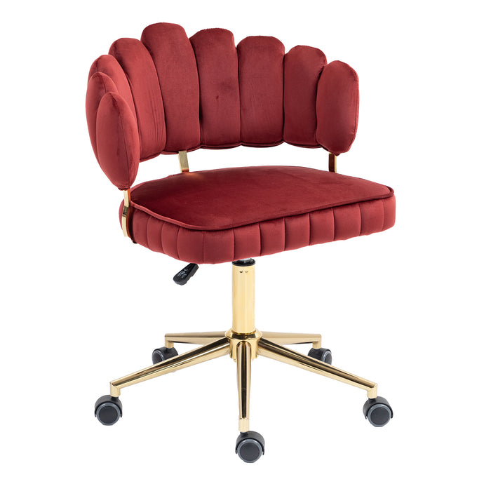 Velvet Home Office Desk Chair, Modern Cute Computer Chair with Swivel Wheels, Height Adjustable, Wine Red Velvet
