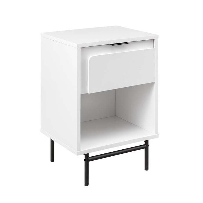 Modern Metal and Wood 1-Drawer Nightstand – Solid White