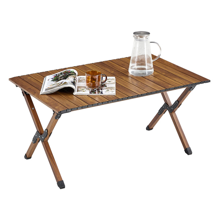 Lightweight Aluminum Roll-up Rectangular Outdoor Table for Camping, Picnics, Beach, BBQ, Brown