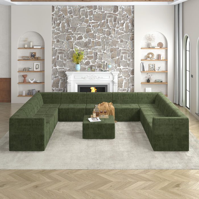 U shape Modular Sectional Sofa,DIY Compressed Sectional Sofa Modern Minimalist Style Corduroy Couch, Sleeper Sofa for Living Room, Bedroom, Comfy Compressed Sofa Couch Space-GREEN