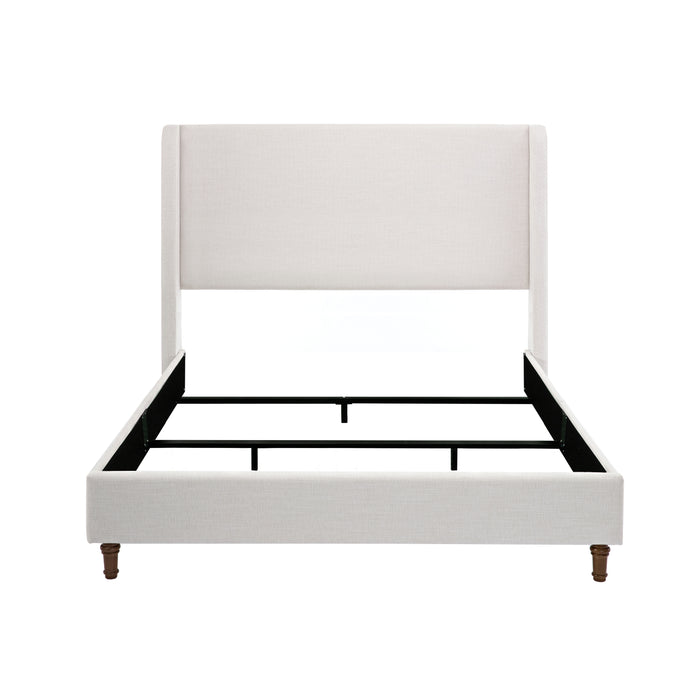 Hayden Upholstered Wingback Bed Size Queen / Tall 54' Headboard Upholstered Queen Bed / Without Wooden Slats / Box Spring Request / Queen / Textured Ivory Canvas / Elegant Simplicity / Easy Assembly