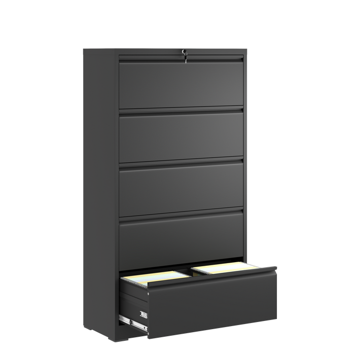 5 Drawer Metal Lateral File Cabinet , Black Filing Cabinet with Lock, Lockable File Cabinet for Home Office, Locking Metal File Cabinet for Legal/Letter/A4/F4 Size