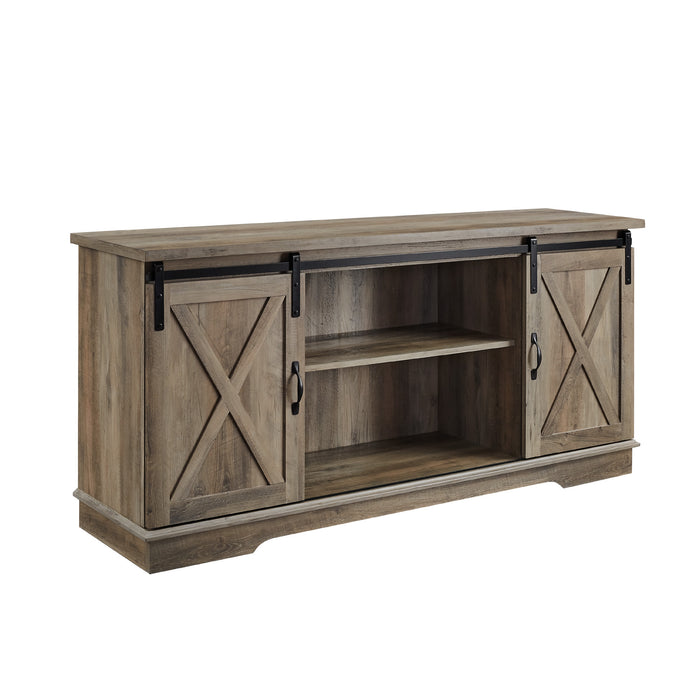 Farmhouse Sliding X Barn Door 58' TV Stand for 65' TVs - Grey Wash