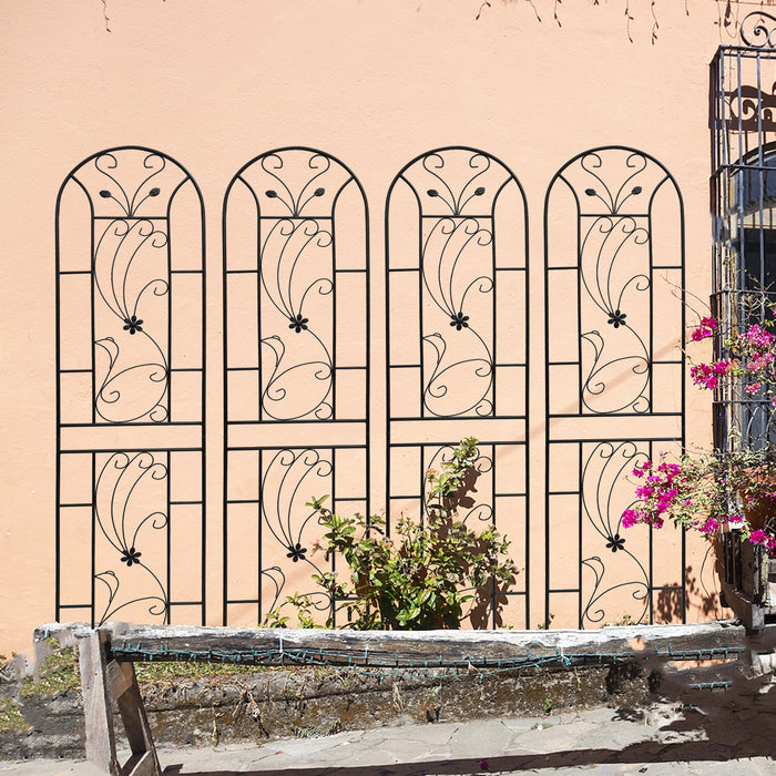 4 Pack Metal Garden Trellis 86.7' x 19.7' Rustproof Trellis for Climbing Plants Outdoor Flower Support Peacock Style Black