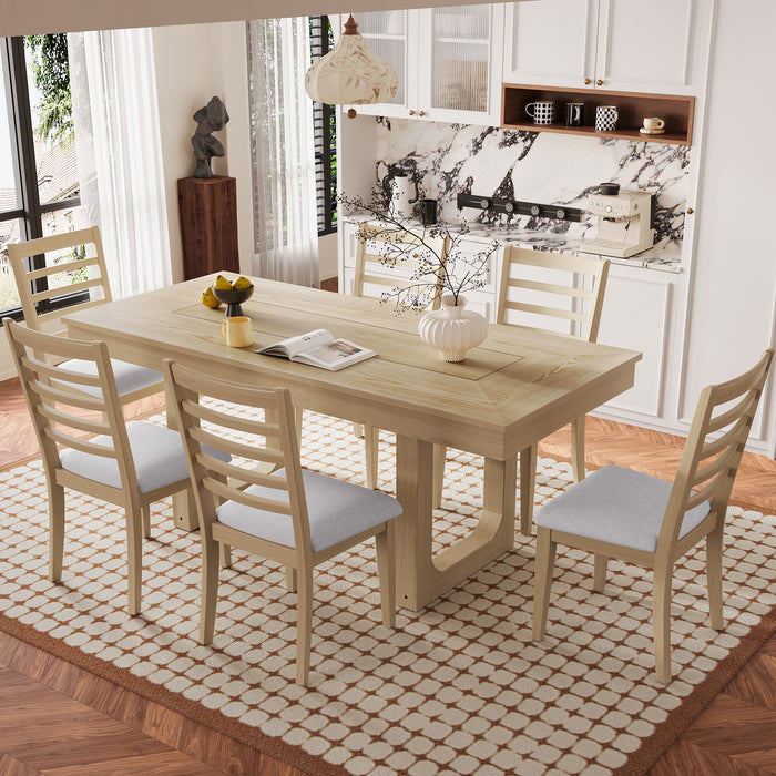 7 Piece Extendable Dining Table Set, Farmhouse Extendable Table with 18' Move Leaf, 78' Rustic Wooden Kitchen Table and 6 piece Upholstered Chairs, Expanding Dining Room Table Set for Dining Room