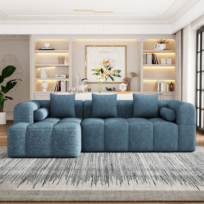 101.2'  Sectional Sofa Full-Compressed Sofa Modular Sofa Couch Free-combined Sofa with Deep Seating  and Two Side Pockets for Living Room, Blue