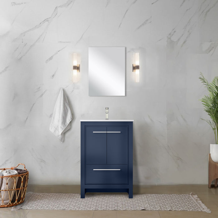 Navy Blue Bath Vanity 24 in. W x 20 in. D, Cultured Marble Top and 18 in. Mirror