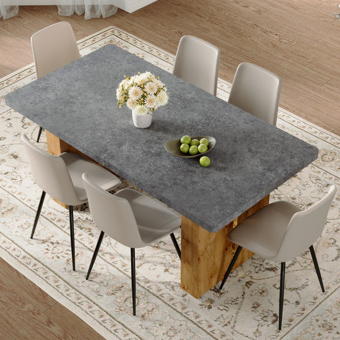 Table and chair set.Cozy Modern MDF Dining Set -67'x35.4' with 6 Gray  Artificial Leather Chairs With Curved Widened Cushion Design.Suitable for restaurants, kitchens, dining rooms,etc.