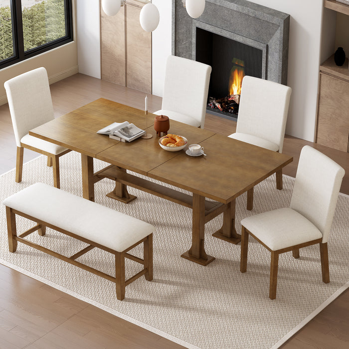 Dina Farmhouse Dark Brown 76 in, 6-Piece Extendable Dining Table Set