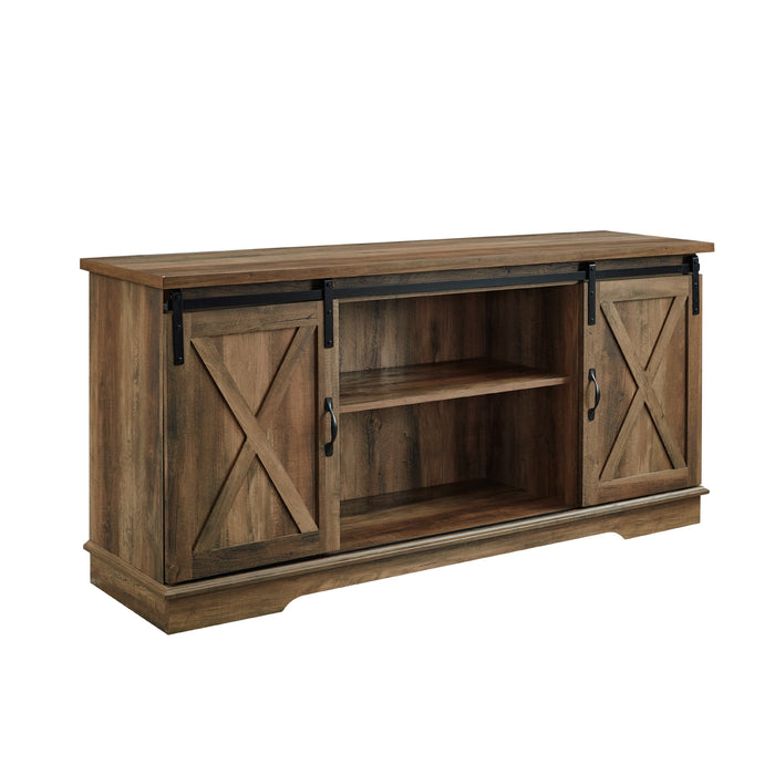 Farmhouse Sliding X Barn Door 58' TV Stand for 65' TVs - Rustic Oak