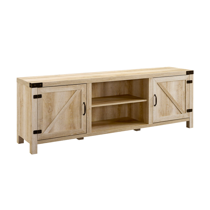 Rustic Farmhouse Double Barn Door 70' TV Stand for 80' TVs with Center Shelves - White Oak