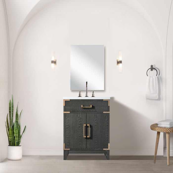 Black Oak Single Bath Vanity 24 in. W x 18 in. D, Acrylic Countertop and 18 in. Mirror