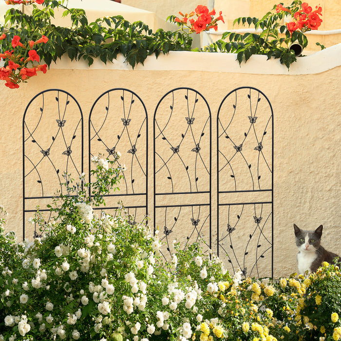 4 Pack Metal Garden Trellis 71' x 19.7' Rustproof Trellis for Climbing Plants Outdoor Flower Support Butterfly Deco Black