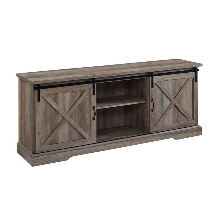 Farmhouse Sliding X Barn Door 70' TV Stand for 80' TVs - Grey Wash