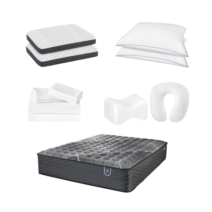 Restonic ComfortCare Hybrid Restful Nights Firm, Queen + 12-Piece Premium Comfort Bedding Pack, Queen Size