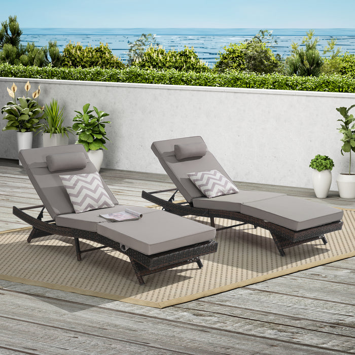 Outdoor Wicker Long Reclining Chair Set of 2 , Wicker Reclining Lounge Chair Lawn Sunbathing Chairs Recliner up to 150°  Beach Poolside Garden
