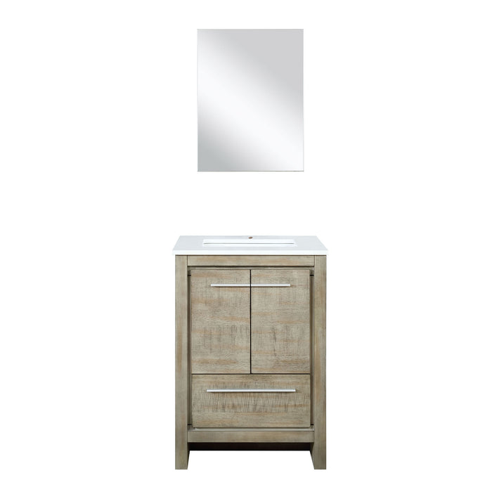 Rustic Acacia Bath Vanity 24 in. W x 20 in. D, White Quartz Top and 18 in. Mirror