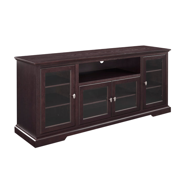 Transitional Classic 70' TV Stand for 80' TVs with 4 Glass Doors - Espresso
