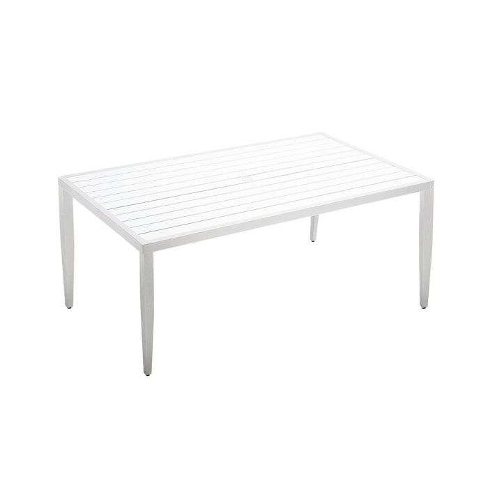 Outdoor Patio Aluminum 40'x70' Two-Tone Table Top Rectangle Dining Table with Tapered Feet & Umbrella Hole, Matte White + Grayish
